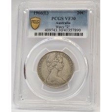 AUSTRALIA 1966 . TWENTY 20 CENTS COIN . VARIETY . WAVY 2